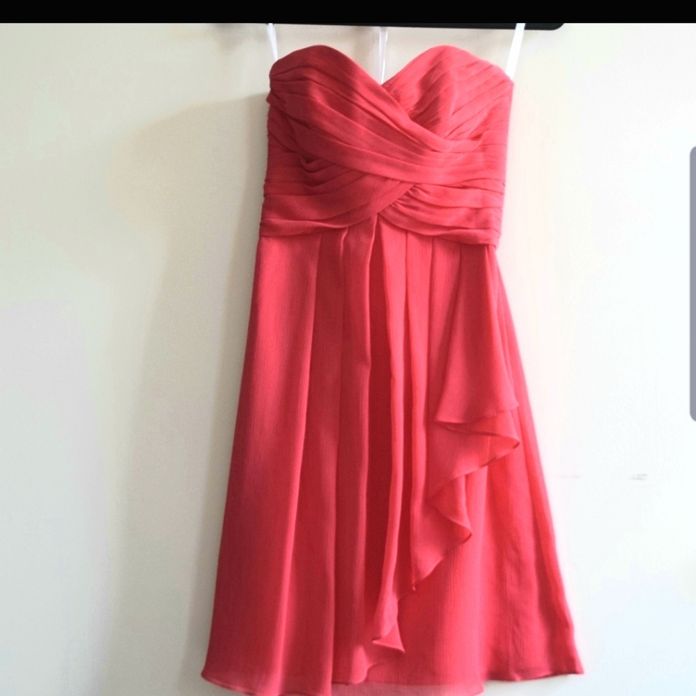 Crinkle Chiffon Dress w/Cascade Detail Punch Pink